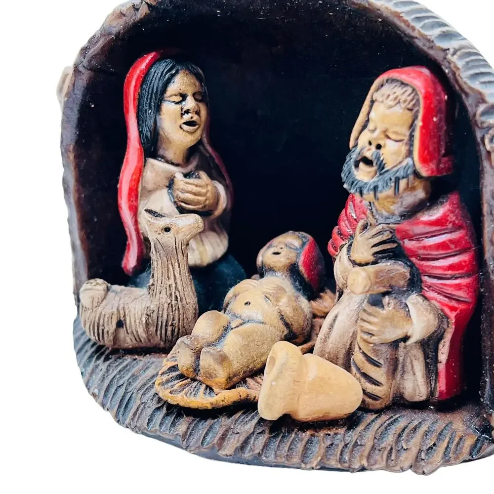 Nativity Scene Grotto Mushroom Ceramic Quirky Charming Likely South American